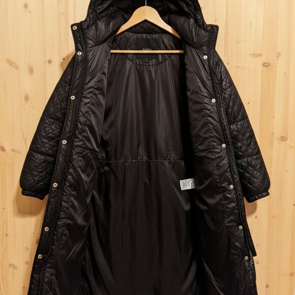 🧥 Women's Long Quilted Winter Parka, Black, SUPER WARM, Hooded Pockets. EXC (S) - Picture 3 of 9